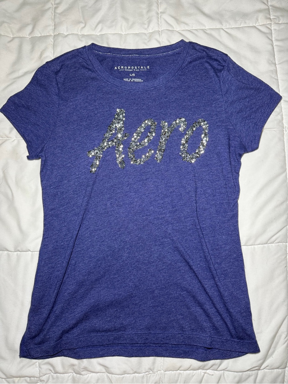 Aeropostale Blue Short-Sleeve Tee with Silver Sequin Logo